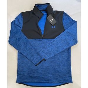 Under Armour 1/4 Zip Long Sleeve Mock Neck Sweat Shirt Black Blue Size S